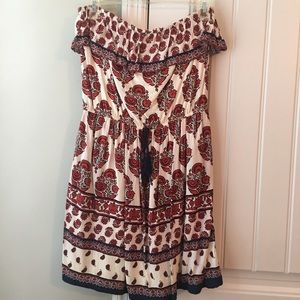 Strapless rose print dress